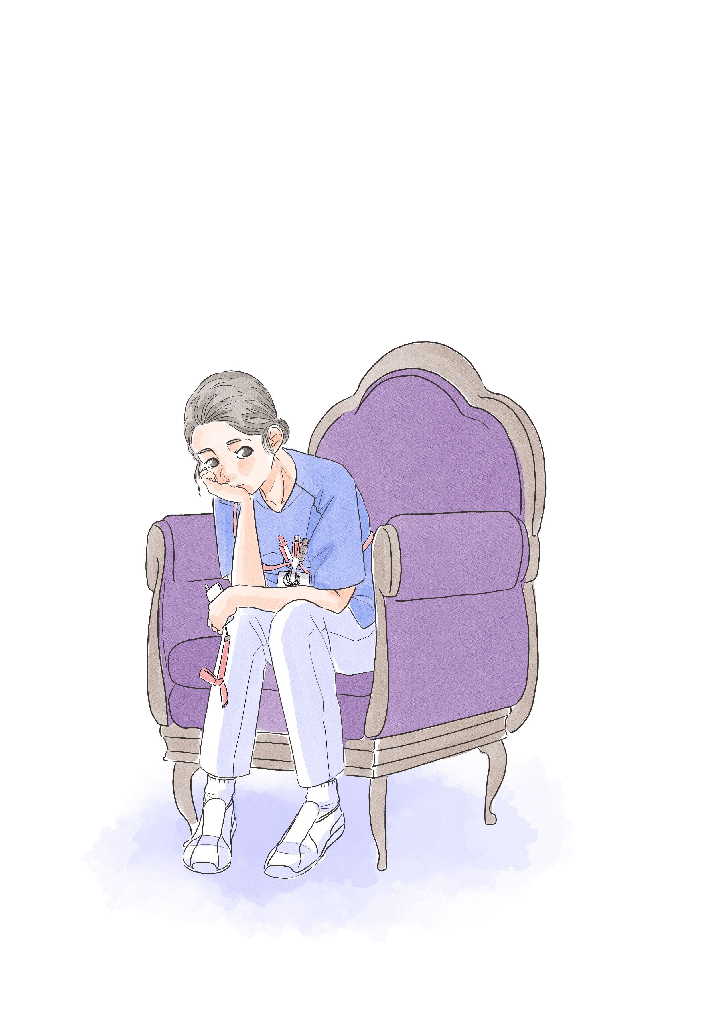 ソファに座る疲れた看護師のイラスト